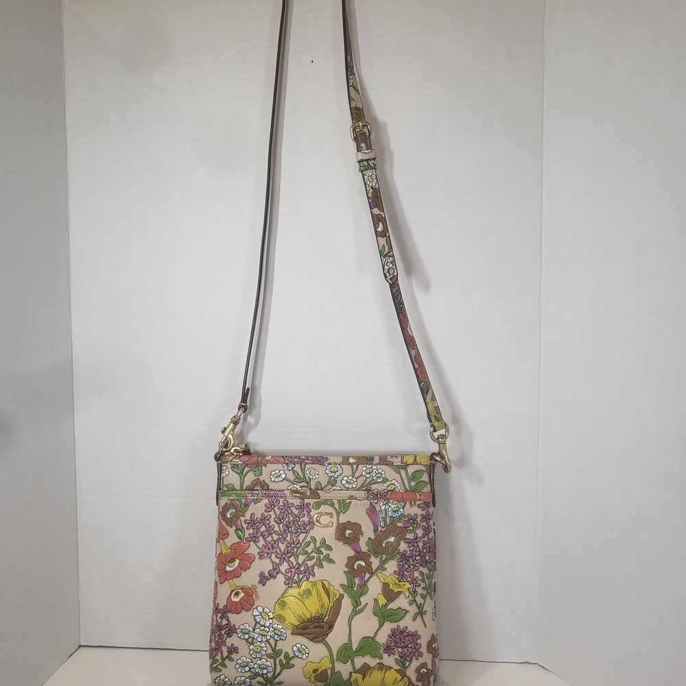Coach Floral Leather Crossbody in Cream with Yellow, Pink & Green Accents - Picture 7 of 10